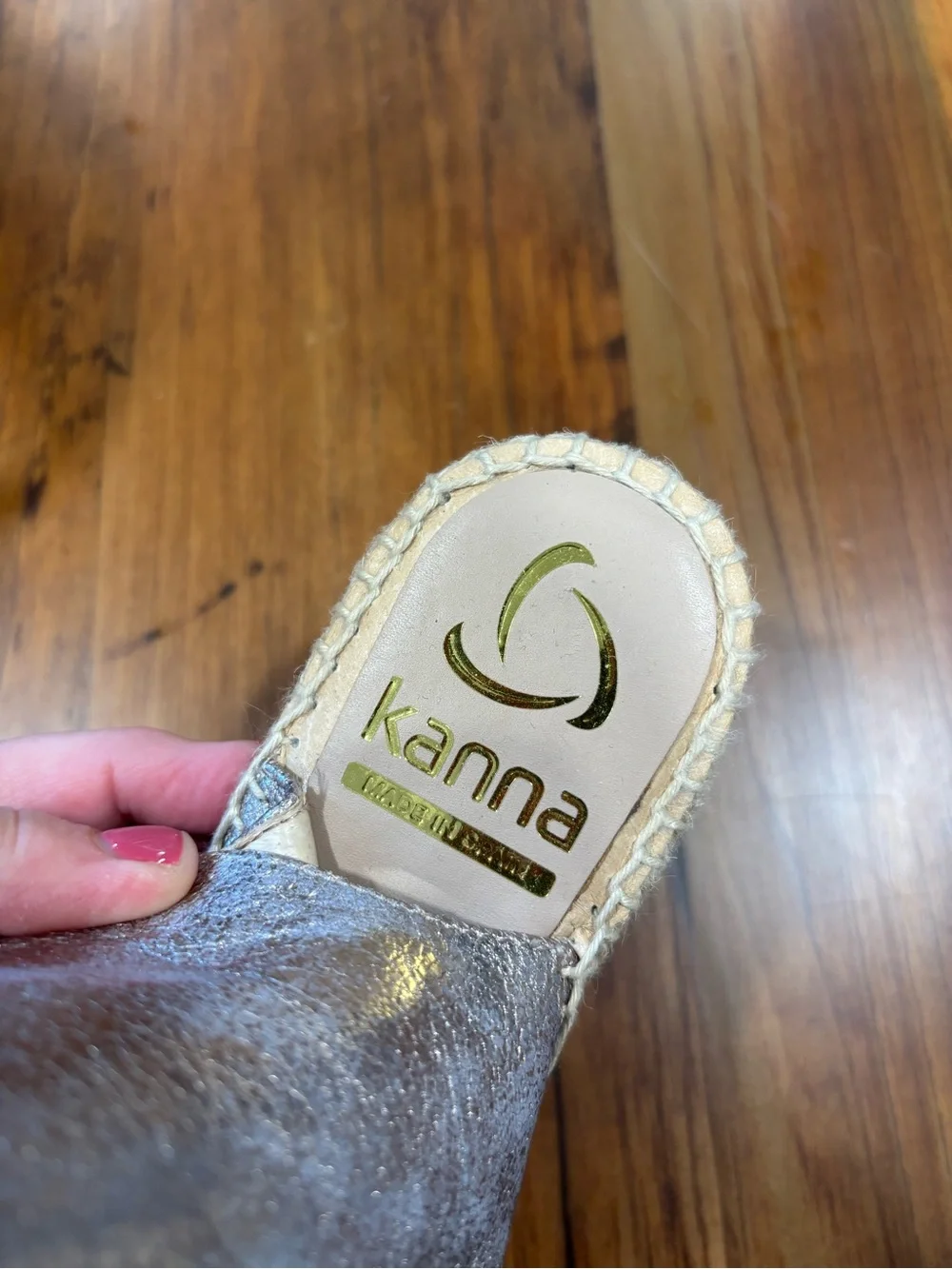 Kanna Emily Metallic Leather Wedge Espadrille Jute Sandal EU 36 US 6